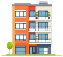 A colorful apartment building with multiple stories and balconies png