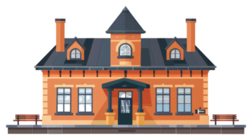 A well illustrated building with a distinctive design and features png