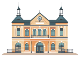 An Illustration of a Detailed Architectural Building with Clock Tower png
