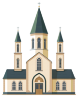 An illustration of a church building with a steeple and crosses png