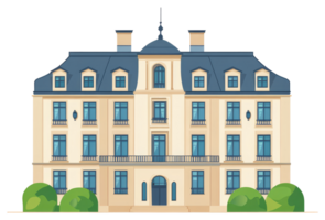 A stately building with multiple stories and a blue roof png