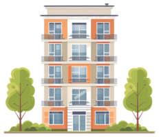 An apartment building with trees and bushes is depicted in this image png