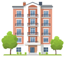 A large cartoon building with multiple balconies and windows png