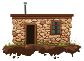 A small stone cottage with a door and window in the field png
