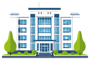 Modern architecture of a tall building with clear glass windows png