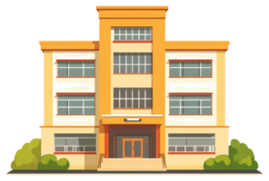 A large cartoon building with multiple windows and a green garden png