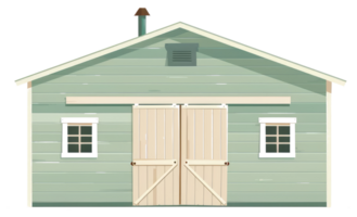 A simple illustration depicting a green wooden barn structure png