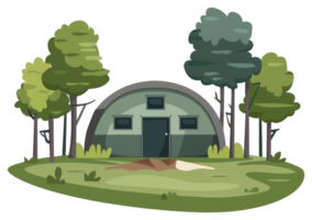 A green tent stands in a grassy field surrounded by trees png