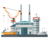 An illustration showcasing a port with various industrial features in sight png