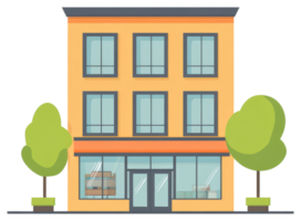 Illustration of a building with windows and some trees outside png