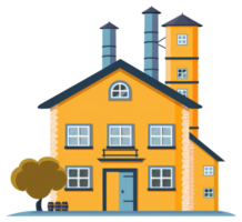 A colorful illustration of a factory with a tower and tree png