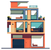 Modern three story house illustration with stylish architecture and design png