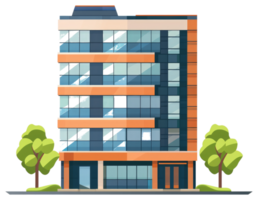 A modern architectural building with trees on a ground level png
