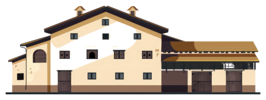 A large architectural building with multiple doors and windows png