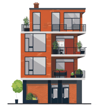 uma multi história apartamento construção com vários sacada decorações png