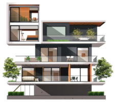 An architectural rendering depicting a modern multi story residential building png