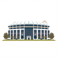 An illustration depicts a large modern stadium with trees around it png
