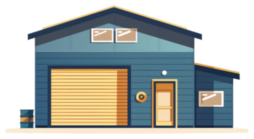 An illustration showing a building with garage and small door png