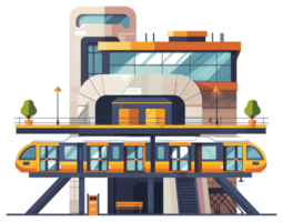An elevated train station with a modern design and details png