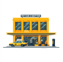 A brightly colored illustration of a taxi stand and taxi png