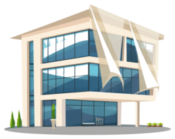 A modern architectural building with large windows and shade structure png
