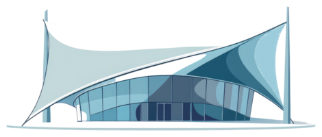 An illustration of a modern building with a canopy over it png