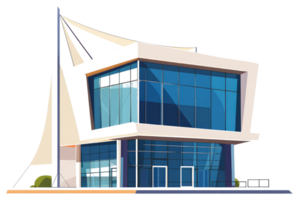 A modern building design featuring large glass windows and a shade png