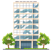 A tall office building with trees and a green grassy foreground png