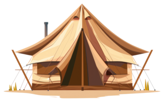 A large beige tent is displayed in a graphic illustration png