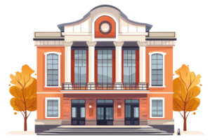 A classical building with columns and trees in autumn colors png