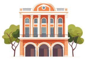 A classical building with trees and architectural design features png
