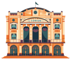 A stylized drawing depicting a theatre building with multiple columns png