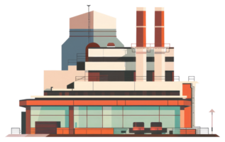 Illustration of a stylized industrial building with smokestacks and various levels png