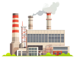 A stylized illustration depicting a factory with several smokestacks emitting smoke png