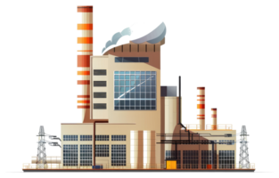 A large industrial complex building with multiple smokestacks and structures png