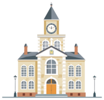 An illustrated view of a grand building with a clock tower png