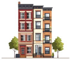 A colorful illustrative image depicting a row of buildings png