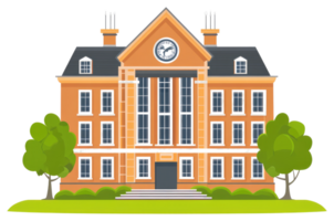 A cartoon building with a clock on the front png