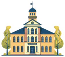 A sticker of a school building with a clock tower png