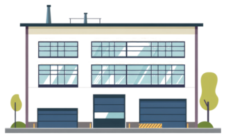 A sticker of a building with windows and trees png