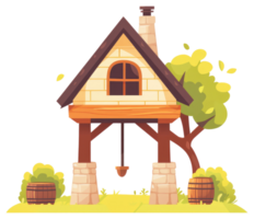 A small house with a tree and a swing png