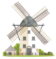 A windmill sticker with a house and a fence png