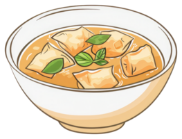 An illustrated bowl containing soup with some vegetables on top png