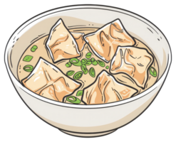A bowl of wontons floating in delicious savory broth png