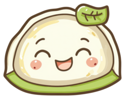 Smiling steamed bun character adorned with a green leaf on its head png
