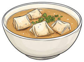 A bowl of broth soup with floating tofu and greens png