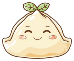 An adorable dumpling character with friendly facial expressions and leaves png