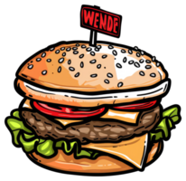 A delicious burger with all the fixings on a sesame seed bun png