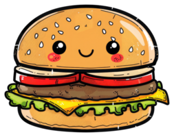 A cartoon hamburger with smiling face and kawaii style details png