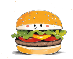 A Friendly Animated Hamburger Smiling With Fresh Ingredients Inside png